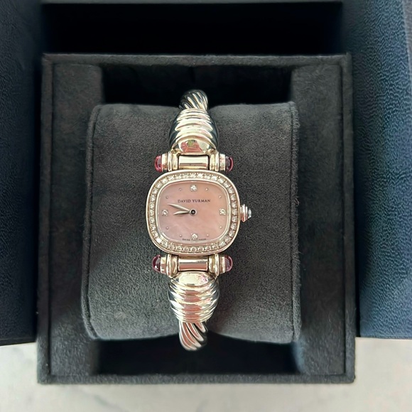Vintage David Yurman Sterling Silver Pink Tourmaline and Diamond Wrist Watch. - Picture 3 of 12